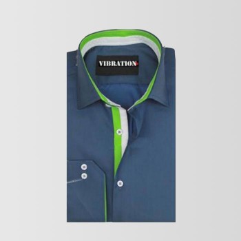 Slate Blue Formal Shirt with Green and White Contrast  